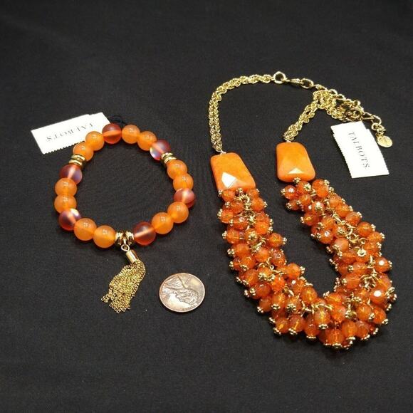 Talbots Orange Beaded Necklace Bracelet Set, Two Gemstone Beads on Necklace, NWT - Picture 6 of 8